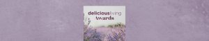delicious living Awards of natural health logo on a lavender background.